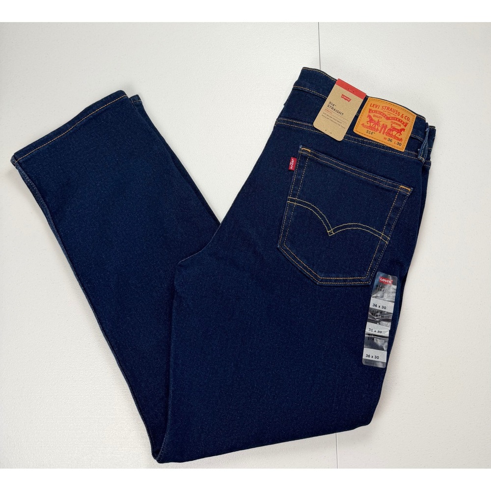 Levis 514 Straight Leg Jeans Mens 36x30‎ Dark Indigo Blue Stretch Denim New